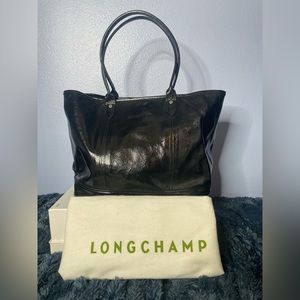 LongChamp medium black patent leather bag